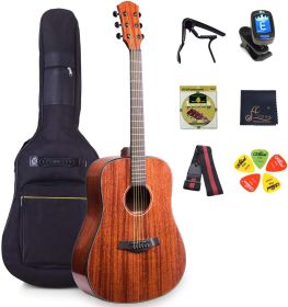 WINZZ 41 Inches Full Size Solid Top Dreadnought Mahogany Acoustic Guitar with Full Kit