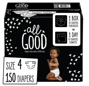 All Good Absorbent and Hypoallergenic Diapers, Size 4, 150 Ct